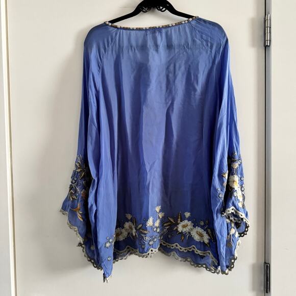 New Johnny Was Indina Blouse Blue Floral Embroidery Lace Long Sleeve Sz S - Picture 10 of 10